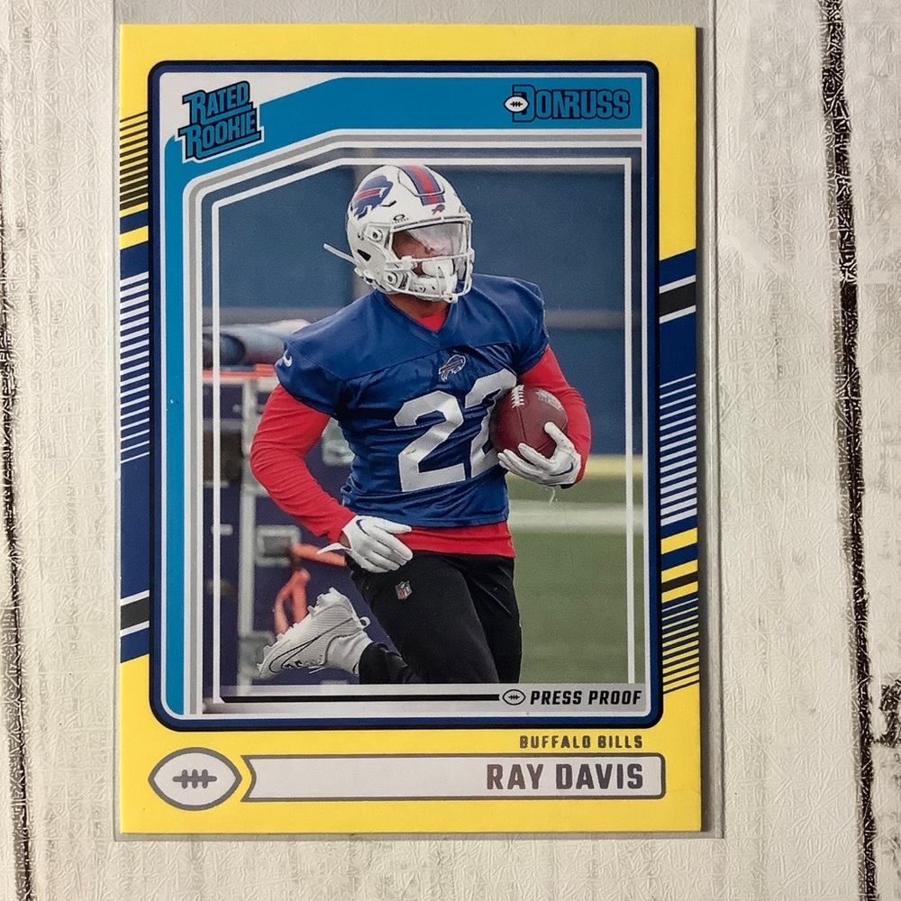2024 Donruss Ray Davis Press Proof Yellow Rated Rookie Bills
